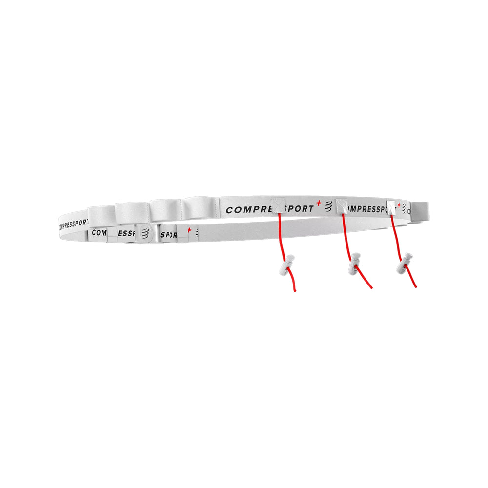 Cinturón  Blanco Portadorsal Compressport |  Ajustable con Enganches para Geles
