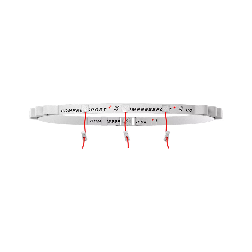 Cinturón  Blanco Portadorsal Compressport |  Ajustable con Enganches para Geles